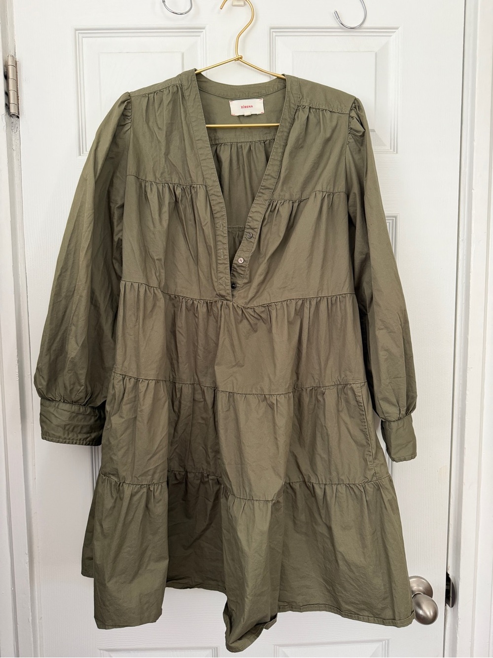 XiRENA Olive Green Tiered Popover Dress